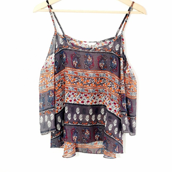 Tops - Sheer Off-Shoulder Boho Floral Print Flowy Blouse